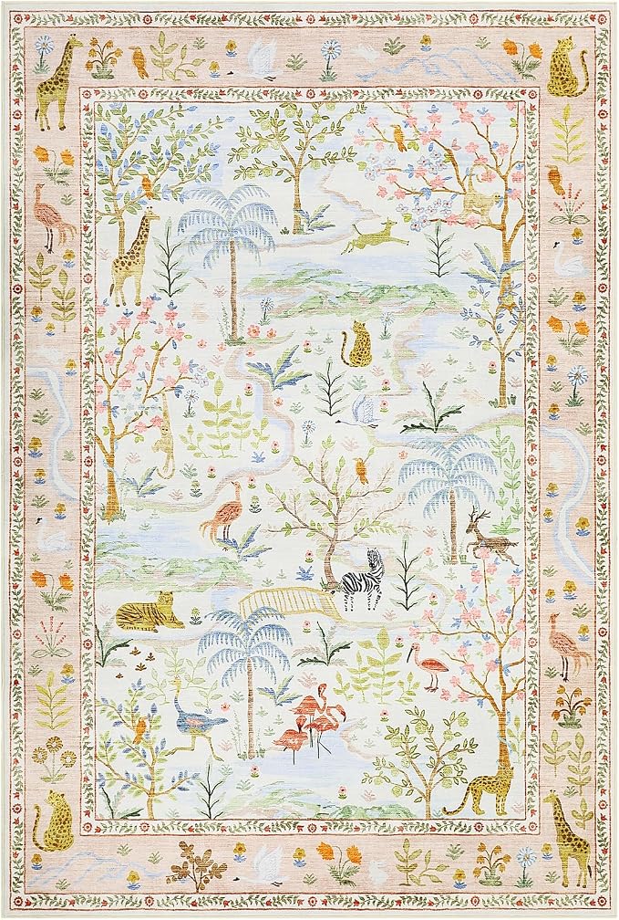 Washable Area Rug 5x7 Blush Animal Print Rugs - Image 4