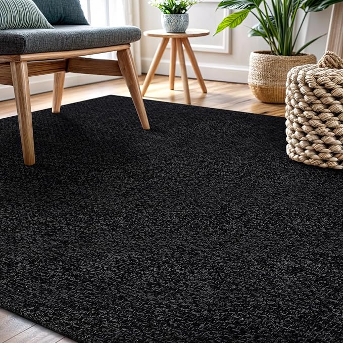 CAMILSON Easy Jute Rug 4x6, Indoor Outdoor Dark Gray Black Farmhouse Area Rugs - Image 4
