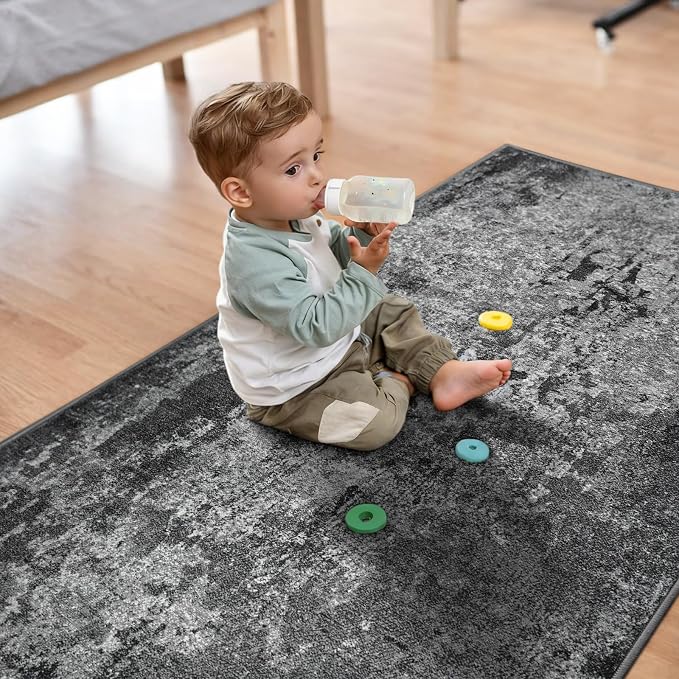 3x12 Black Rug Runners for Hallways Kitchen Runner Rug Non Slip Washable Black - Image 3
