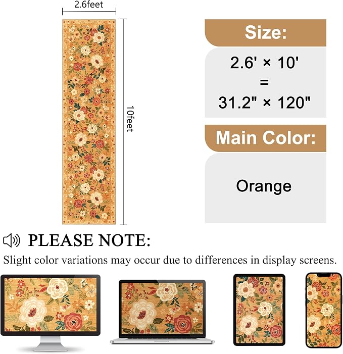 DUKINO Runner Rug for Hallway, 2.6x10 Washable Floral Long Kitchen Rug - Image 2