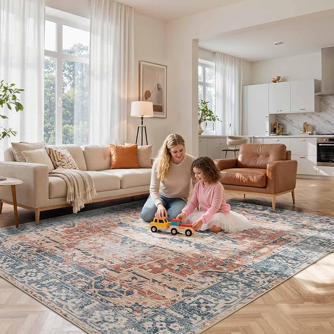 Rugxara 8x10 Area Rugs for Living Room Bedroom, Large Washable Rug, Coral by Rugxara