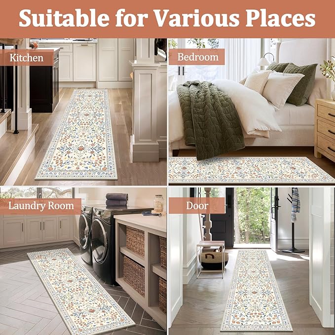 Yamaziot Washable Runner Rug 2x8 – Boho Non Slip Floral Hallway Runner Rug - Image 7