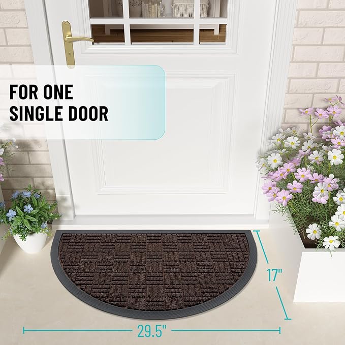 OLANLY Half Circle Door Mat Outside Entrance 29.5x17, Heavy Duty Sturdy Natural - Image 2