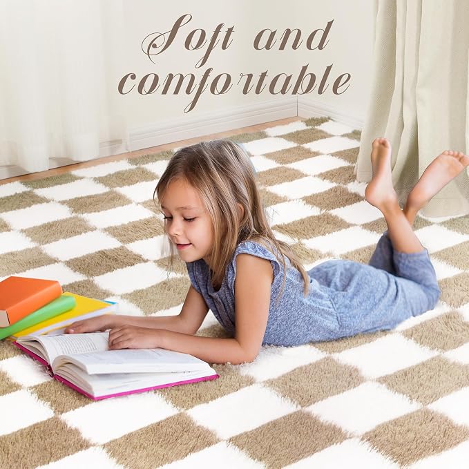 Super Soft Rug for Bedroom, 5x8 Ft Beige and White Area Rug Classic Checkered - Image 5