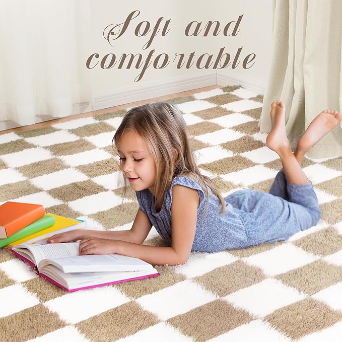 Super Soft Rug for Bedroom, 4x6 Ft Beige and White Area Rug Classic Checkered - Image 5