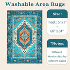 SERISSA Boho Area Rug 5x7 Blue, Washable Rugs - Image 6
