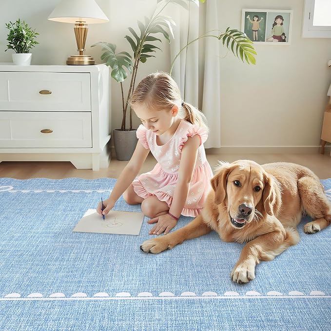 GarveeHome Scalloped Bow Rug for Living Room, Solid Blue Rug for Dorm, Washable - Image 7