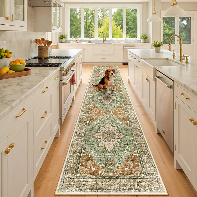 RELEANY Area Rugs Runner 3'x10' Washable Non-Slip, Floral Vintage Distress by RELEANY