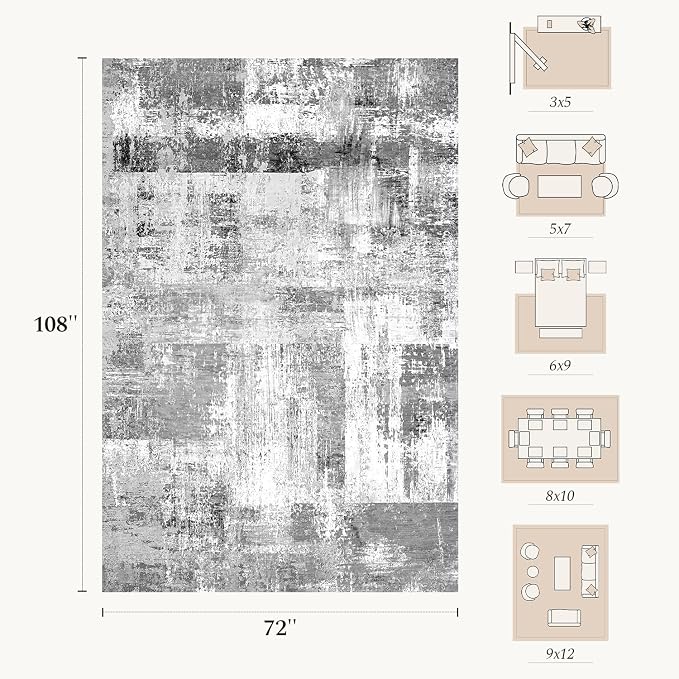 Rugflix 6x9 Large Area Rugs for Living Room, Abstract Washable Rug, Stain - Image 2