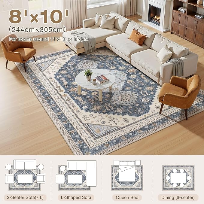8x10 Washable Area Rug, Large Rugs - Image 6
