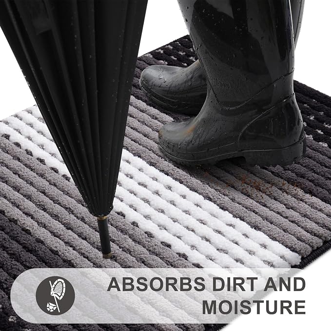 Kitinjoy Indoor Outdoor Door Mat, 36x24 Non-Slip Absorbent Dirt Trapper - Image 2