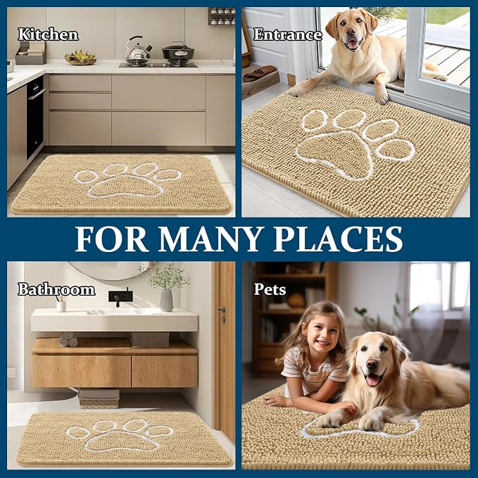 OLANLY Dog Door Mat for Muddy Paws 32x20, Paw Print Design, Absorbs Moisture - Image 8