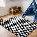 Checkered Rug for Bedroom, 4x6 Black and White Area Rugs, Classic Checkered - Image 3