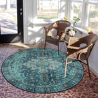 Moynesa Ultra-Thin Washable Round Rug - 6ft Teal Large Living Room Circle Area - Image 7