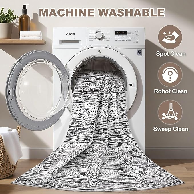Nakagishi Area Rug Living Room Rugs: 7X9 Machine Washable Boho Large Neutral - Image 2
