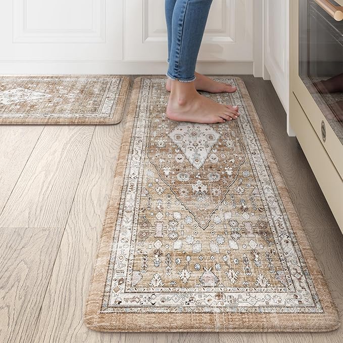 Collive Boho Kitchen Mats for Floor 2 Piece, Cushioned Anti Fatigue Mat Comfort by Collive
