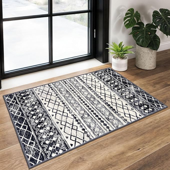 KUTA Moroccan Area Rugs 2x3, Ultra Soft Print Vintage Geometric Low-Pile Floor by KUTA