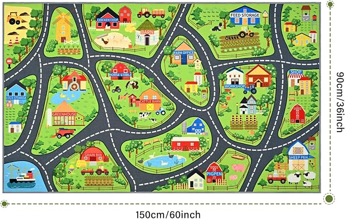 Farmyard Adventure Play Rugs, Educational and Fun Farm Car Rug Play Mat - Image 2