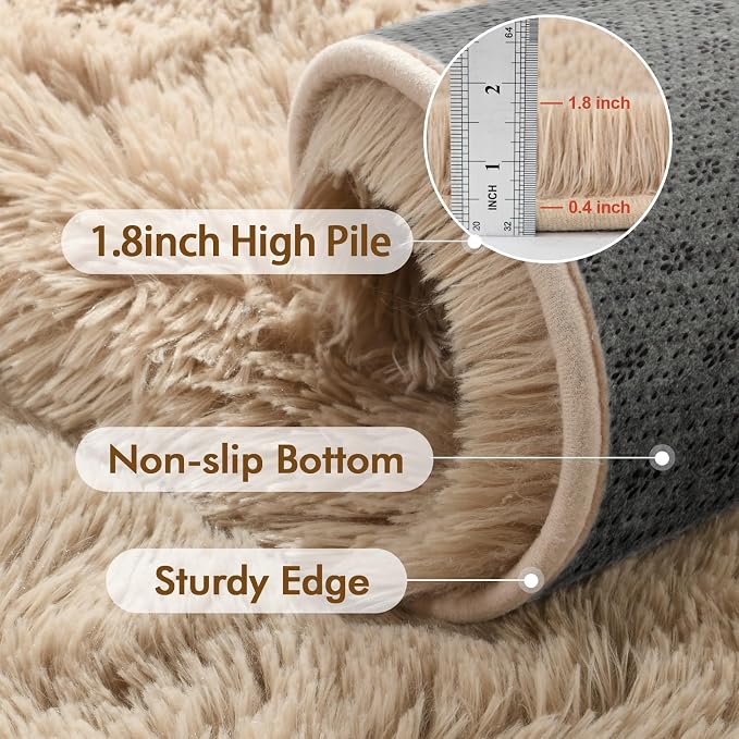 6x9 Ft Large Shag Beige Rugs for Living Room Bedroom, Ultra Soft Fluffy Furry - Image 5