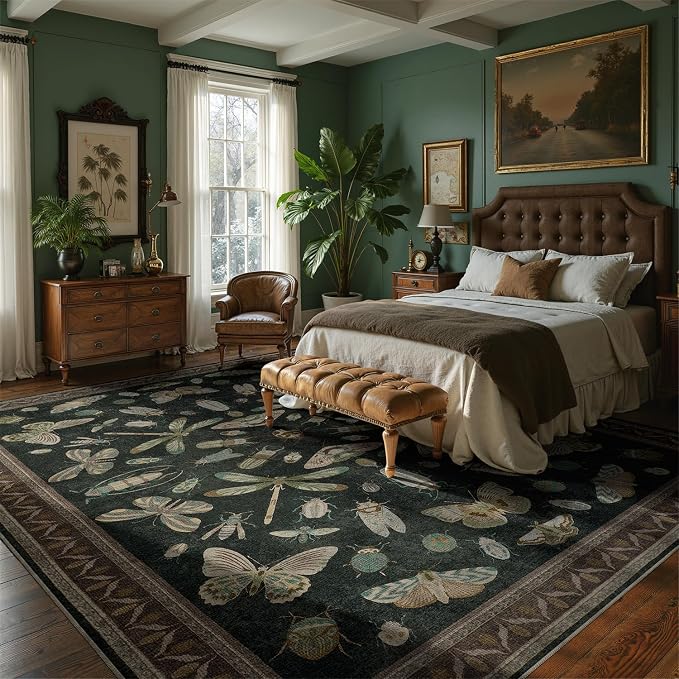 DCX 6x9 Washable Insect Rug, Vintage Gothic Black Rug - Image 2