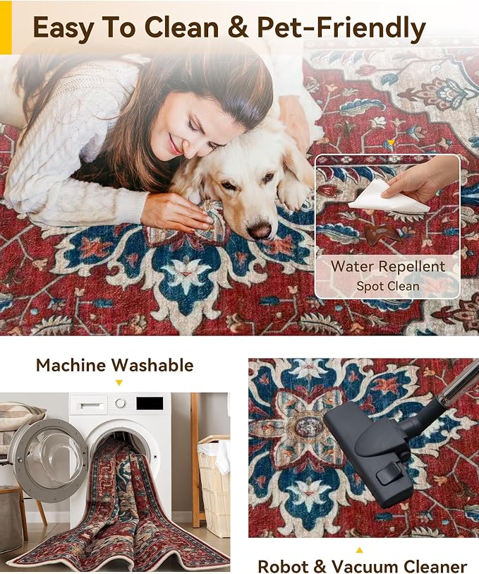 RELEANY Area Rugs Small 2'6"x4' Washable Non-Slip, Floral Vintage Distress - Image 5