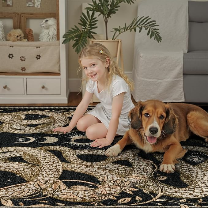 DCX Washable 6x9 Snake Rug, Soft Low Pile Carpet, Kid & Pet Friendly - Image 4