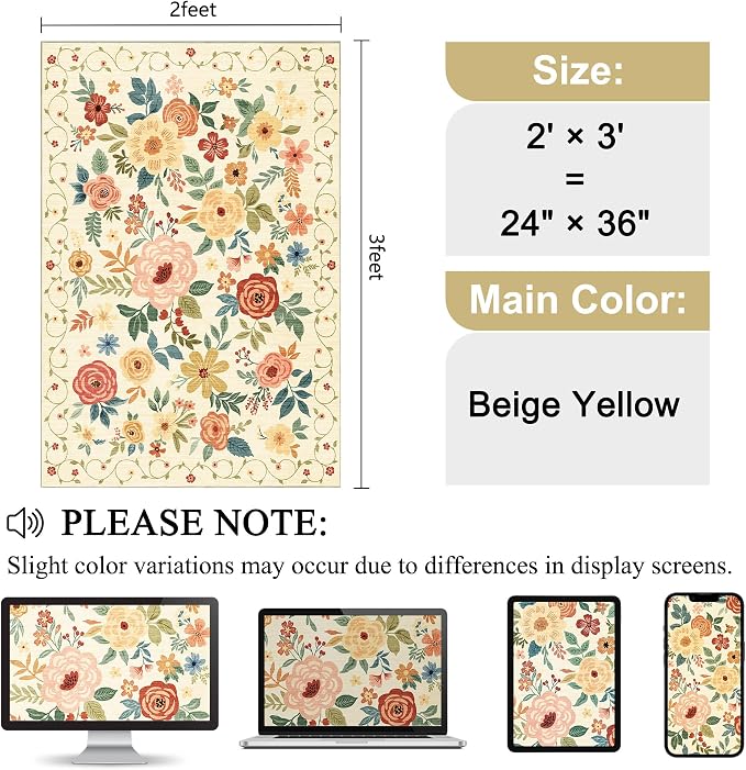 DUKINO 2x3 Rugs for Entryway, Floral Indoor Washable Door Mat, Non Slip Boho - Image 2