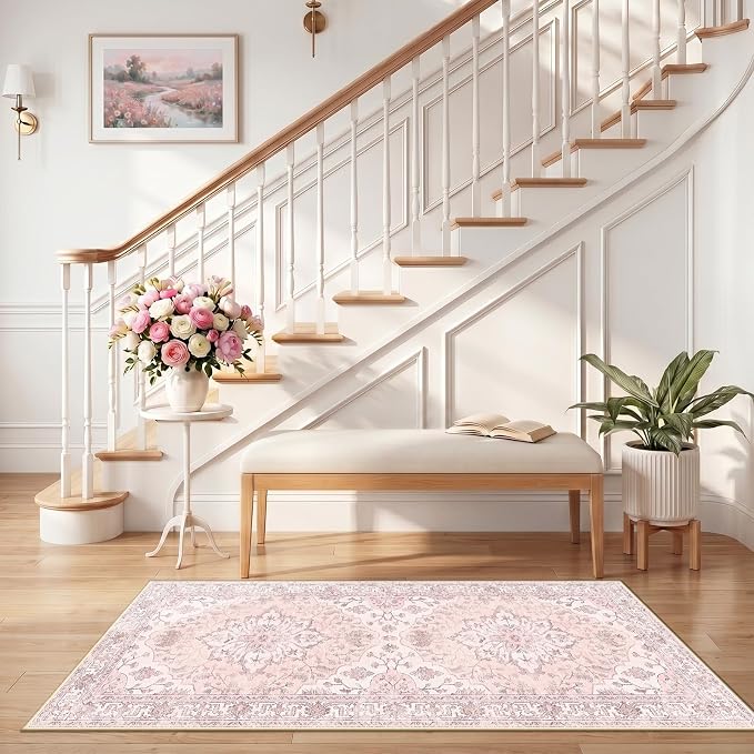 RELEANY Area Rugs Runner 2'6"x5' Washable Non-Slip, Floral Vintage Distress - Image 2