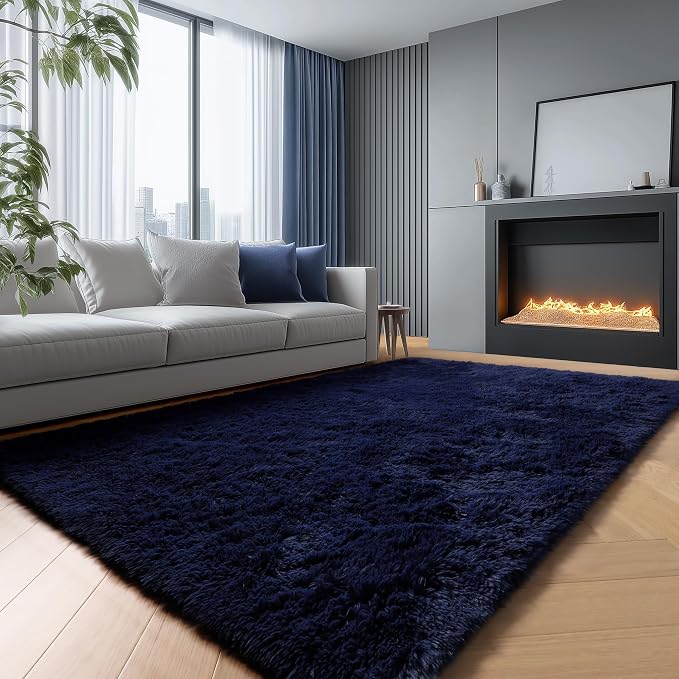 PAGISOFE Navy Blue Rug 4x6, Fluffy Dark Blue Rugs - Image 10