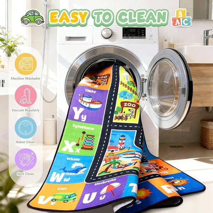 Kids Rug Car Track & Road Map Rug, Soft Non-Slip Playroom Carpet - Image 6