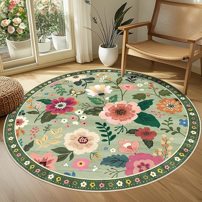 RELEANY Floral 4ft Area Rugs Washable Print Boho Cute Carpet Non Slip Flower - Image 2