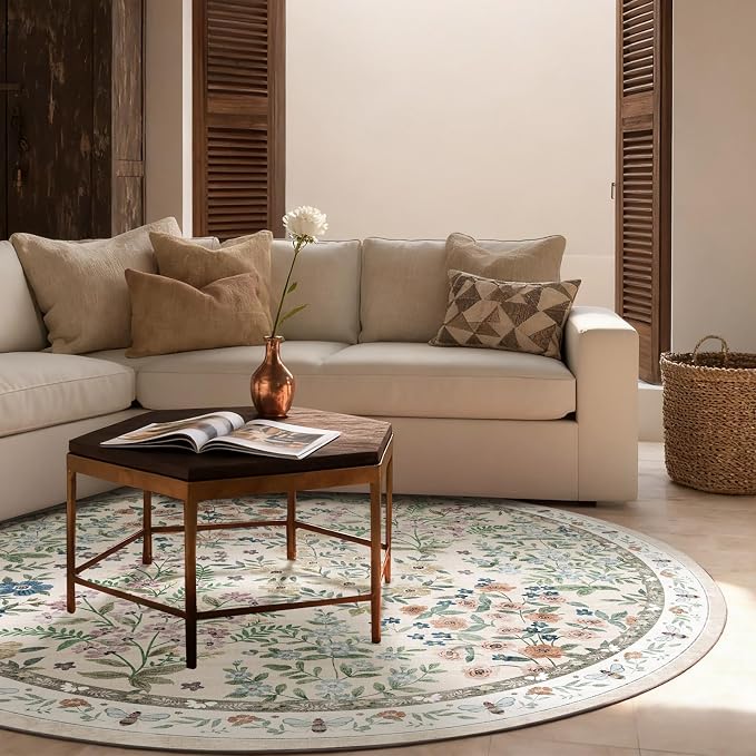 Washable Round Rugs for Bedroom 4ft: Living Room Rug Stain Resistant Non Slip - Image 3