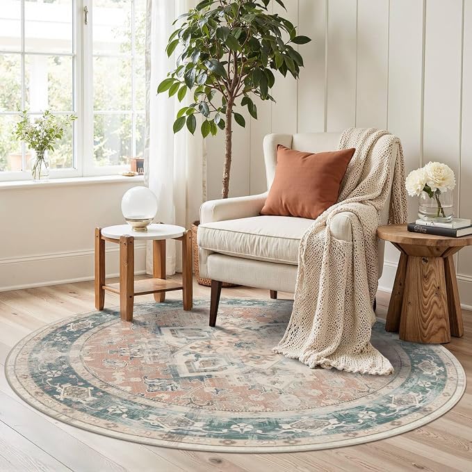 Rugxara 4ft Circle Rug, Soft Round Boho Rug, Washable Non Slip Area Rug - Image 2