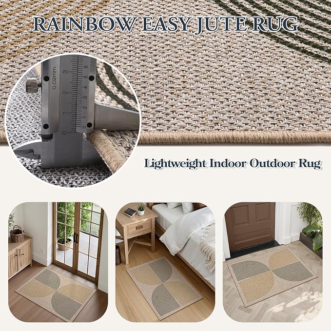 Lahome Enfys Rainbow Easy Jute Rug, 2x3 Entryway Rug Indoor Outdoor Front Door - Image 4