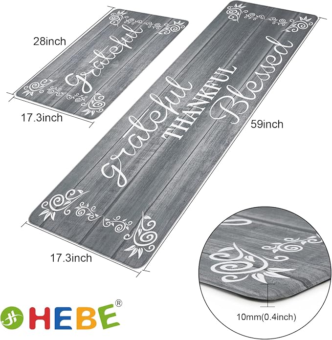 HEBE Anti Fatigue Kitchen Mat Set of 2 Non Slip Cushioned Kitchen Mats - Image 5
