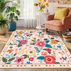 RELEANY Floral Square 5ft Area Rugs Washable Print Boho Cute Carpet Non Slip - Image 7