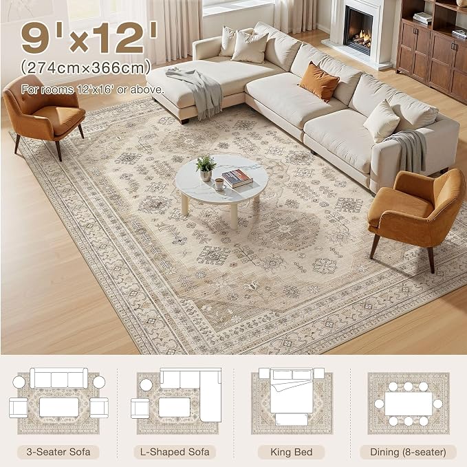 9x12 Washable Area Rug, Large Rugs - Image 4