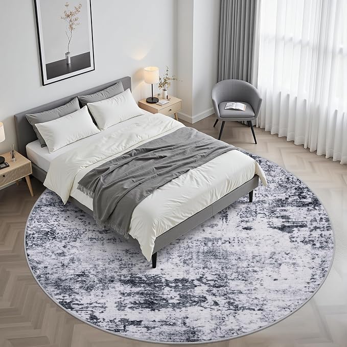 Round Area Rug for Living Room: 8 ft Washable Modern Abstract Soft Thin Rug - Image 2