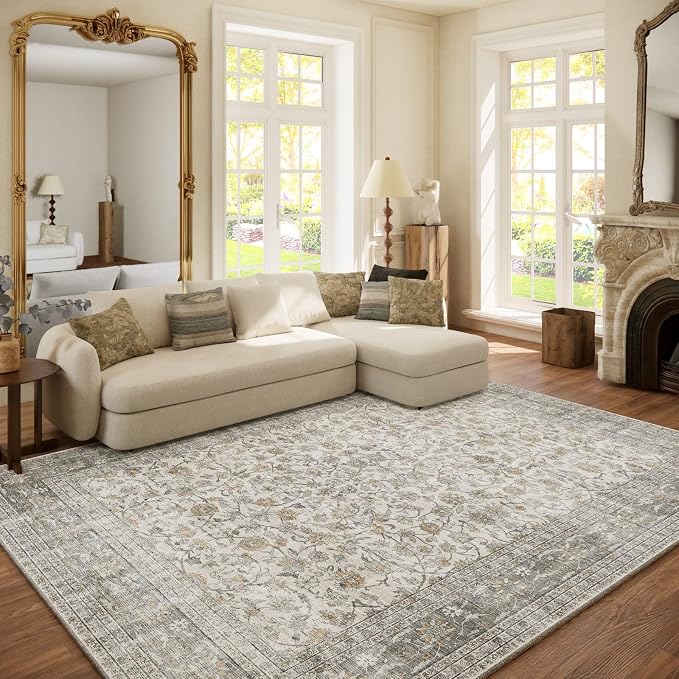Machine Washable Rugs for Living Room: 6x9 Area Rugs for Bedroom Vintage Stain by palohom