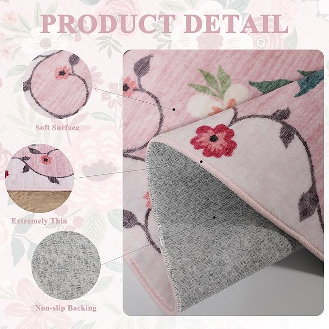 DUKINO Runner Rug for Hallway, 2.6x10 Washable Floral Long Kitchen Rug - Image 4