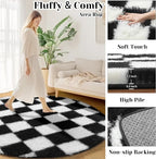 KICMOR Round Rugs 7ft Black and White Circle Area Rug, Fluffy Soft Large Fuzzy - Image 2