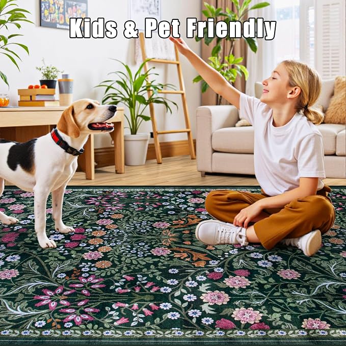 10x12 Area Rugs for Living Room: Floral Washable Rug Vintage Large Soft Boho - Image 7