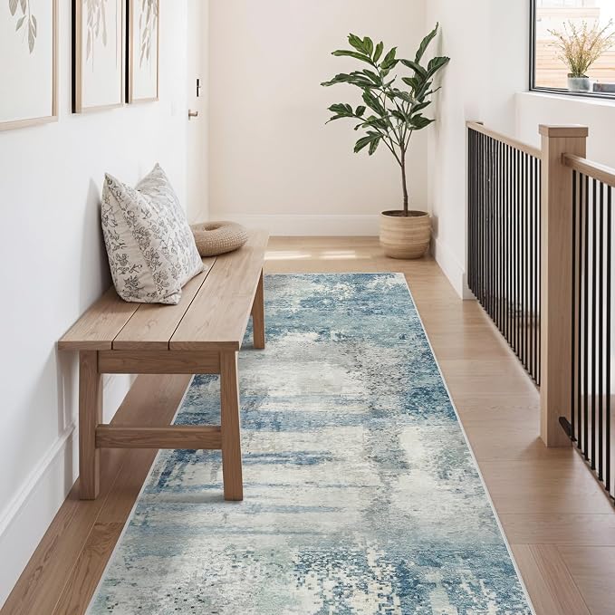 8 Foot Runner Rug: Washable Non-Slip Abstract Carpet - Image 2