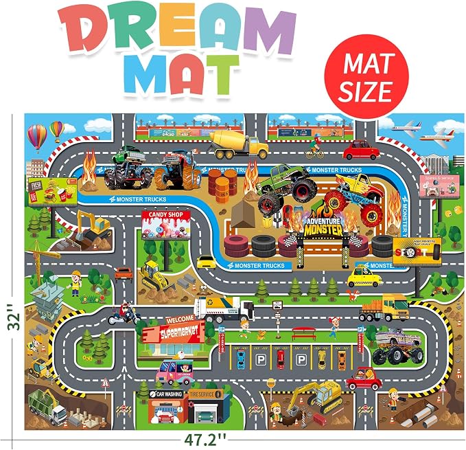 Oriate Kids Toy Dream Mat Monster Truck Activity Playmat, Ideal Children's - Image 3