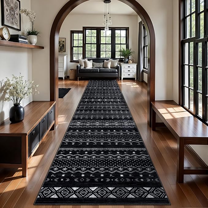 SERISSA Hallway Runner Rug, 2x12 Washable Non-Slip Black and White Runners by SERISSAHomeDecorCollection