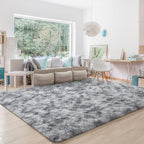 BENRON Fluffy Rugs for Living Room 5x8 Tie-dye Grey, Washable Large Area Rugs - Image 3