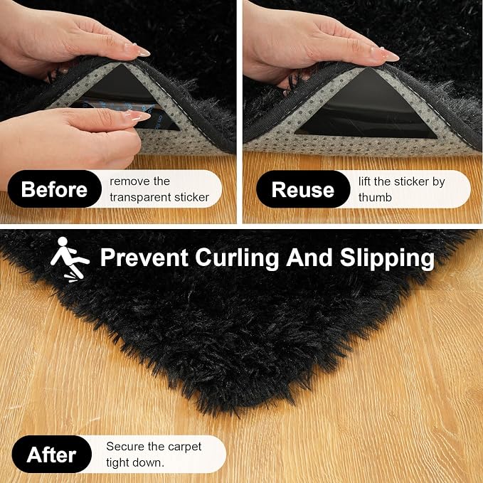 Black Rugs for Bedroom, 2x3 Fluffy Area Rugs for Living Room, Small Fuzzy Shag - Image 3