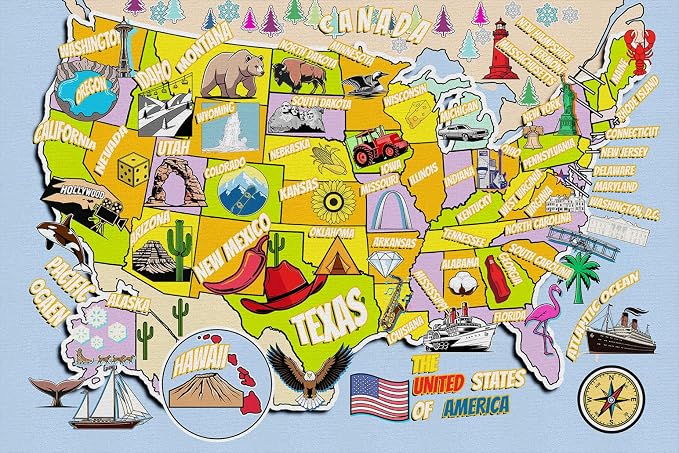Educational USA Map Area Rug 3x5, Playroom Bedroom Classroom Rug - Image 8