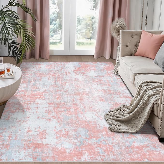 Pink Rug Carpet 6x9 Area Rugs for Bedroom Girls: Washable Modern Rug for Living by Aelenmu