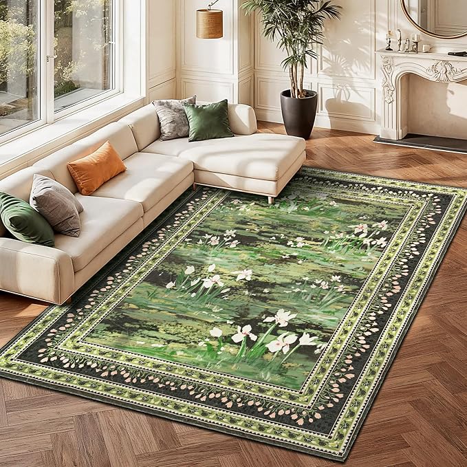 Lessymo Dark Green Floral Rug 8x10 - Image 2